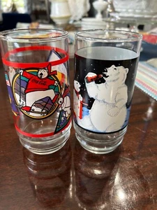 Vintage Set of 2 Coca Cola 1995 Always Cool Collector Drinking Glasses Polar Bea - Picture 1 of 4