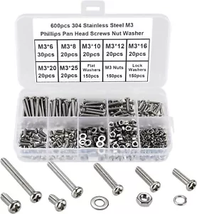 600 Teile M3 Schrauben Sortiment Kit 304 Edelstahl Kreuzschlitz Linsenkopf Maschine - Bild 1 von 8