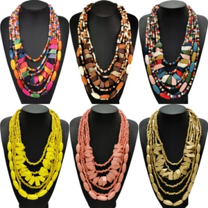 Mode Damen Bohemian Boho Holz Holz Kette Anhänger Latz Halskette Schmuck - Bild 1 von 7