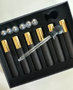 Bottiglie a rullo in vetro ambrato smerigliato 10 ml sfera in acciaio + contagocce + etichette - Foto 1 di 10