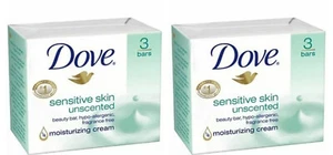Lot Of 2 Dove Dove Sensitive Skin Beauty Bar, Unscented, 3.17 Oz Bars, 3 Ea pack - Picture 1 of 5