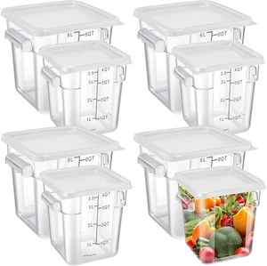 8 Pcs Restaurant Food Storage Containers with Lids Set 4Qt and 6Qt Square Cle... - Picture 1 of 1
