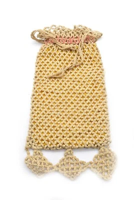 Antique 1920's Ivory Crochet Evening Bag Drawstring Victorian Bag Wristlet  - Image 1 of 4