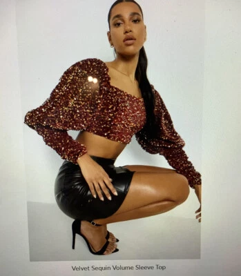 Top de terciopelo borgoña dorado lentejuelas volumen manga larga - talla 12 Foto 1 de 3