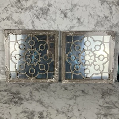 Two Wooden Frame Mirrors Wall Decor Accent Geometric Art 12x12 in - Image 1 of 4