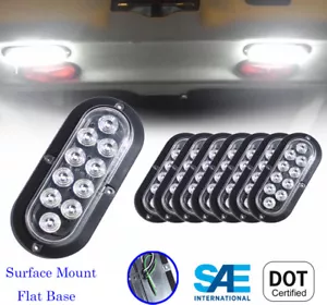 (8) Oval 6" White Backup Reverse LED Light FLANGE SURFACE MOUNT Truck Trailer - Foto 1 di 7