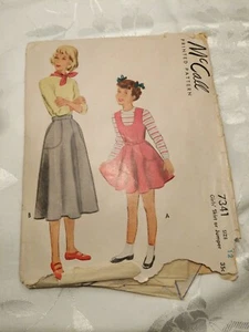 VTG 1940's McCALL 7341 GIRL DRESS JUMPER SKIRT SEWING PATTERN SIZE 12 BUST 30 - Picture 1 of 2