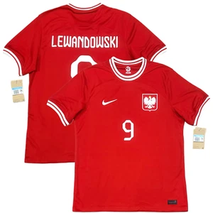 2022/23 Poland Away Jersey #9 Lewandowski Medium Nike World Cup Soccer Red Kit - Picture 1 of 16