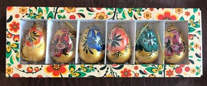 EASTER EGG ORNAMENTS HAND PAINTED ROOSTERS SET OF 6 MADE IN RUSSIA SEASONAL DECO - Picture 1 of 3
