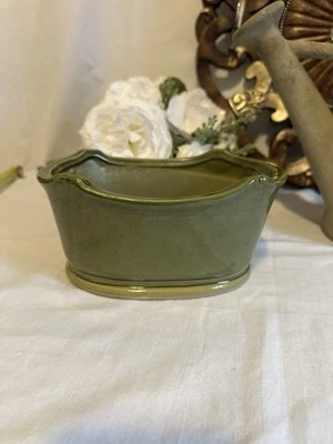 Green Glazed Bonsai Oval Ceramic Clay Pot Planter - Image 1 of 4