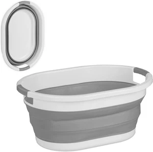 Relaxdays Cesto Portabiancheria Pieghevole, 36 Litri, Grigio Bianco  - Foto 1 di 8