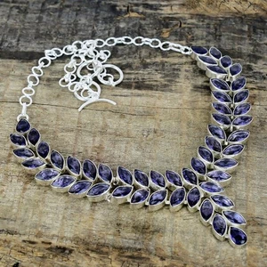 Purple Amethyst Gemstone 925 Sterling Silver Jewelry Necklace Size-17-18" - Picture 1 of 8