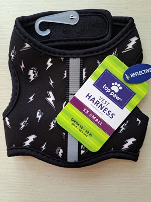 "Arnés reflectante Top Paw nuevo con etiquetas - brillo iluminador/perno - negro/plateado talla XXS 10-12""" Foto 1 de 3