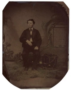 Large Full Plate 6x8 Tintype Photo Civil War DRUMMER BOY DRUM KEPI Hand Tinted - Picture 1 of 5