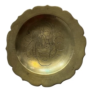 Chinese Brass Trinket Dish Ash Tray Stamped Design Scalloped - Picture 1 of 3
