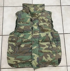 Denim & Supply Ralph Lauren Down Puffer Vest Green Camo Zip Up Button Up Vest, S - Picture 1 of 6