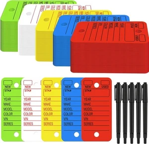 500 Pcs Key Tags with Labels Car Dealership 1.38 x 2.99 inches, Bright Colors  - Picture 1 of 7