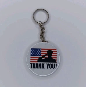 Thank You Veteran American Flag Button Keychain - Picture 1 of 11