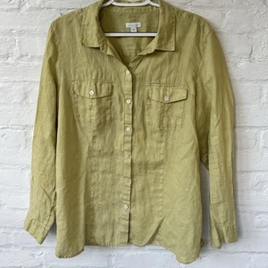 J. Jill Mujer Love Lino Verde Manga Larga Abotonada Talla Grande - Imagen 1 de 9