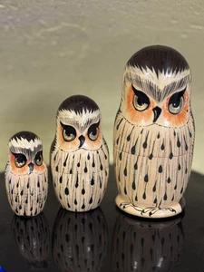 Verschachtelte Puppen Eulen handbemalt 3er Set (sp) - Bild 1 von 4
