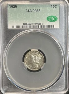 1939 MERCURY DIME CAC PR66  GREAT LUSTER  & TONING Really Pretty Coin! - Picture 1 of 12