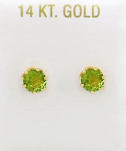 GENUINE 2.10 Cts PERIDOT STUD EARRINGS 14K GOLD - Free Certificate Appraisal - Picture 1 of 7