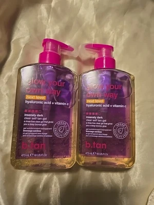 (2) Gel autobronceador transparente increíblemente oscuro b.tan Glow Your Own Way Next Level, 16 oz Foto 1 de 4