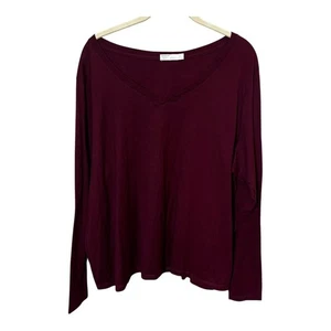 Hanes Women's 2XL Maroon V-Neck Long Sleeve Top - Picture 1 of 6