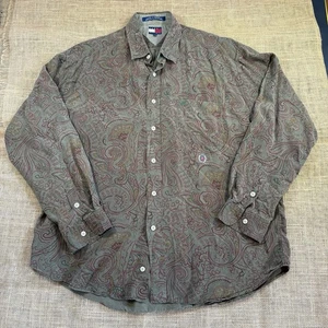 Vintage Tommy Hilfiger 90s Paisley Print Long Sleeve Button Up Rayon Size XL - Picture 1 of 6