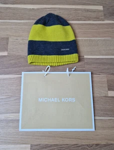 Neuwertige Michael Kors Damen Mütze Wolle Strickmütze Winter gestreift grau gelb - Bild 1 von 10