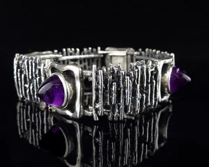 Pulsera Amatista Bartel&Sohn Plata 925 Diseño Orgánico Modernista Brutalista 18cm - Imagen 1 de 6