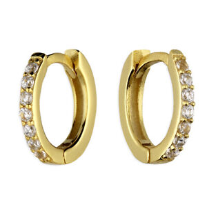 9ct Gold on Silver Diamond Huggie Hoop Earrings - simulated