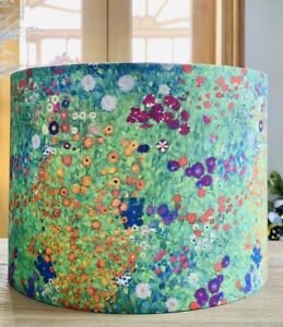 MADE TO ORDER LAMPSHADE GUSTAV KLIMT FABRIC GREEN MULTI DITSY FLOWERS COLOURFUL