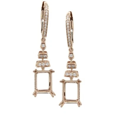 Brinco semi montagem corte esmeralda 9x7mm em ouro rosa 14K com diamantes (37300) - Imagem 1 de 4