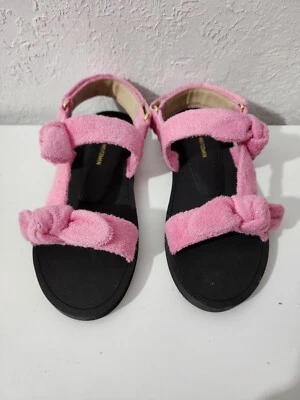 Stuart Weitzman Bandeau Pink Sport Sandal Terry Cloth Bow Strappy Women's 5.5 - Image 1 of 4