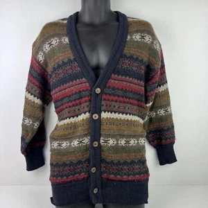 Vintage Ansett Made in Australia Pure Wool Knitted Cardigan Mens L Navy Blue/Red - Picture 1 of 7