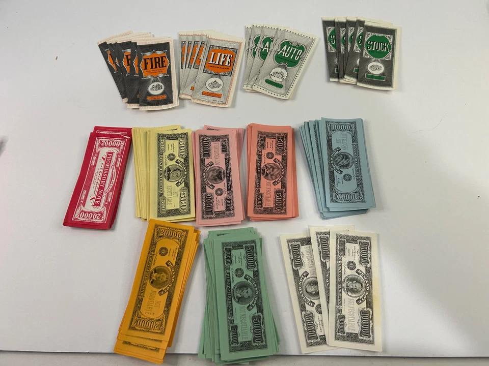 VTG 1960 The Game of Life - Replacement Pieces - Money, Insurance, Stocks, Cards - Image 1 of 4