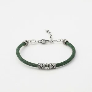 CESARE PACIOTTI JEWELS Bracciale argento 925% e pelle verde bracciali bracelet - Foto 1 di 4