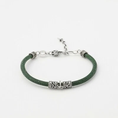 CESARE PACIOTTI JEWELS Bracciale argento 925% e pelle verde bracciali bracelet - Immagine 1 di 4