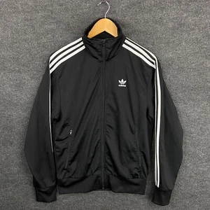 Adidas Mens Jacket Size S Black Long Sleeve Activewear 3 Stripes Full Zip Logo - Picture 1 of 18