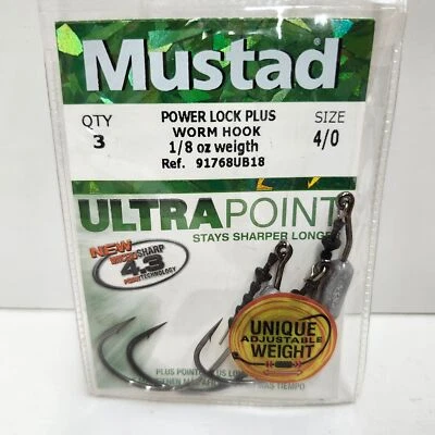 Mustad 91768UB18 Power Lock Ultra Sharp Bass Fishing Hooks 1/8oz Size 4/0 - Image 1 of 3