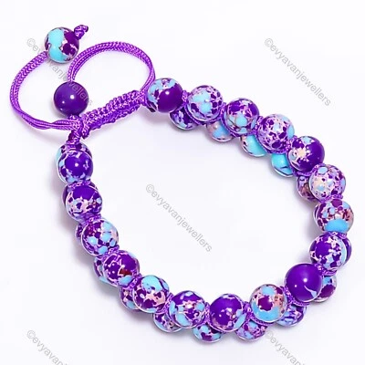 Sterling Silver Purple Copper Turquoise Stone Art Deco Beaded Bracelet Jewelry - Image 1 of 4