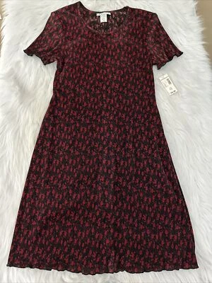 Vestido Camisa Dressbarn Vintage 10 Negro Rojo Floral Acanalado Nuevo con Etiquetas Almohadilla para el Hombro Foto 1 de 4