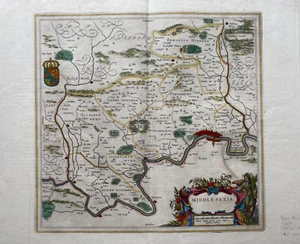 Mapa antiguo 1645; Middlesex. Azul. Muy bueno - Imagen 1 de 5