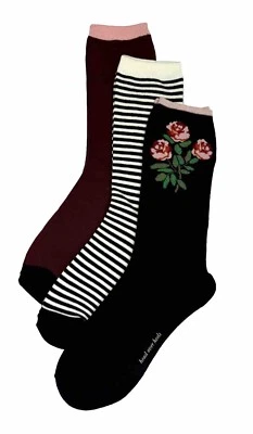 Paquete de 3 calcetines Kate Spade New York para mujer a rayas florales negros talla única Foto 1 de 3