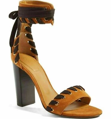 Chloe Miles Iconic Whipstitch Strap Lace-Up Suede Sandals Pumps Zapatos 5.5 - Imagen 1 de 4