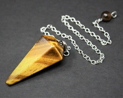 Tiger Eye Faceted Pendulum with Chain (Dowsing, Divination) - Image 1 of 4