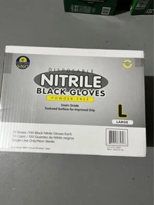 SUNSET DISPOSABLE NITRILE BLACK GLOVES BOX OF 1,000 EXAM GRADE POWDER FREE LARGE - Picture 1 of 1