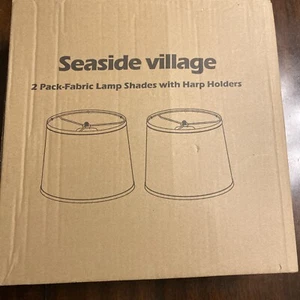 Seaside Village Medium Lampshades Set of 2 Linen Drum Lamp Shade 9.8" High - Picture 1 of 3