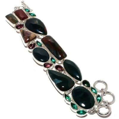 Regalo para mi mejor amigo piedra de sangre, esmeralda, pulsera de piedras preciosas de amatista 7-8" J6 Foto 1 de 4